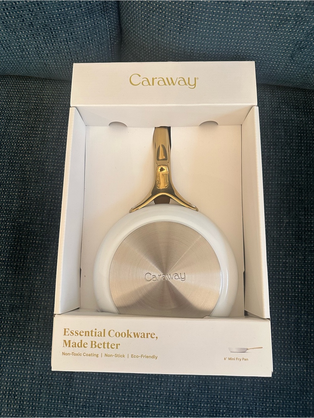 Caraway Mini Fry Pan in White with Gold Handle